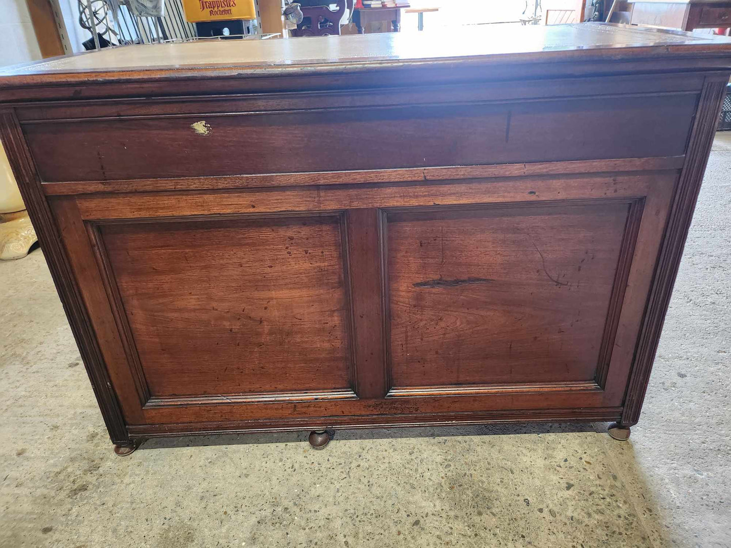 Leather Topped Antique Desk with Brass Handles