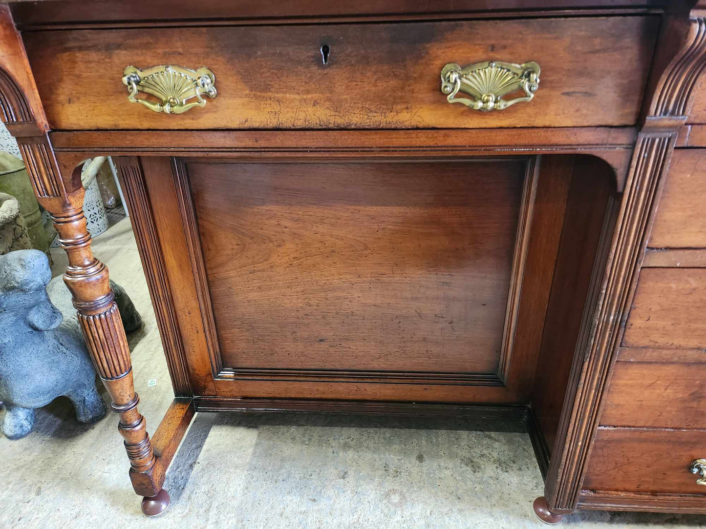 Leather Topped Antique Desk with Brass Handles