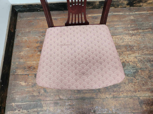 Set of Eight Mahogany Coloured Dining Chairs with Floral Upholstery