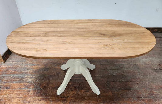 Light Finish Centre Pedestal Wooden Dining Table
