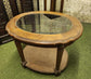 Wooden, Glass-Topped Coffee Table with Brass Details