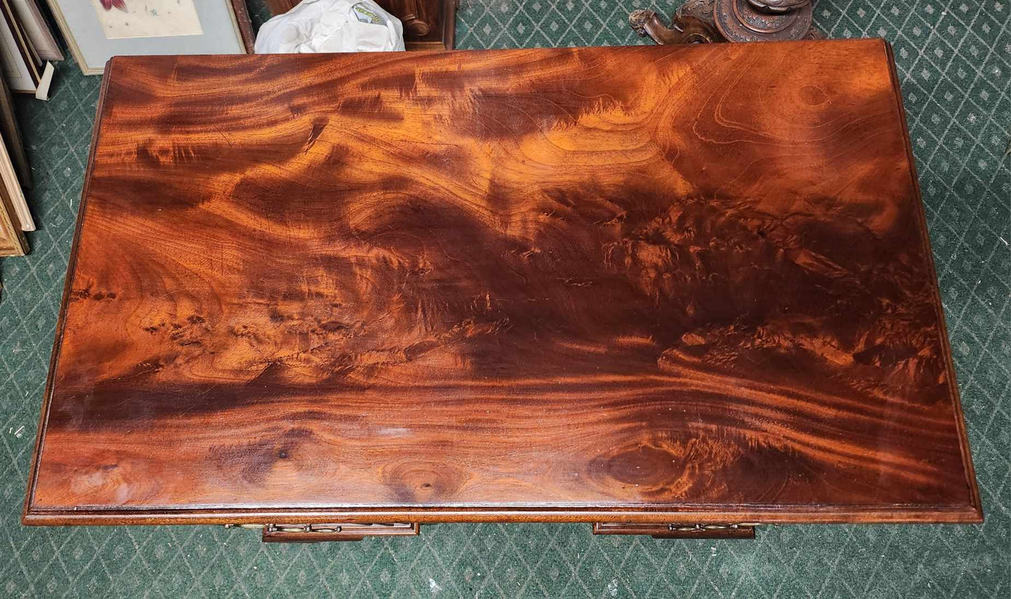 Antique Georgian Mahogany Desk with Seven Drawers and Lockable Cabinet