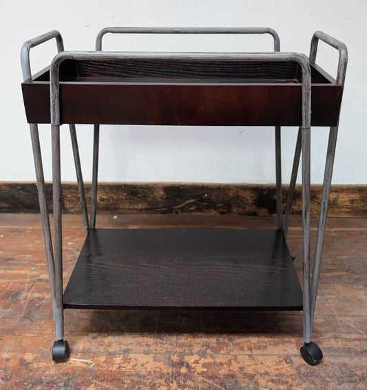 Steel Frame Drinks Trolley with Dark Wood Surface and Shelf