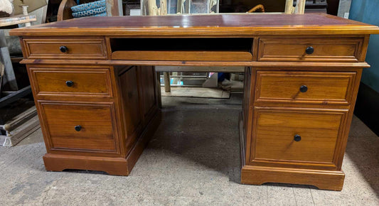Large Vintage Writing Desk with Leather Inlay
