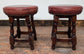 Pair of Small Wooden Stools with Red Faux Leather Upholstery