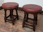 Pair of Small Wooden Stools with Red Faux Leather Upholstery