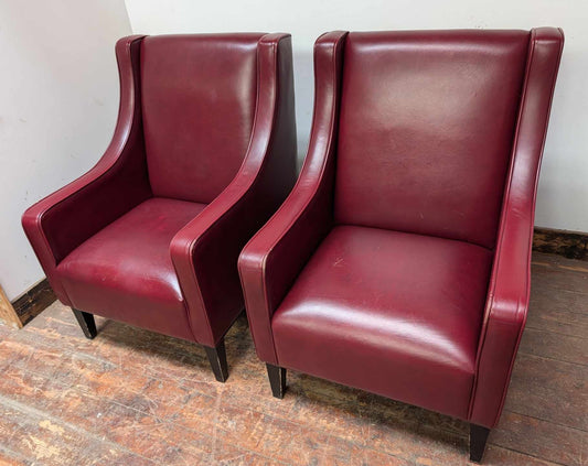 Pair of Red Leather Gentleman's Armchairs