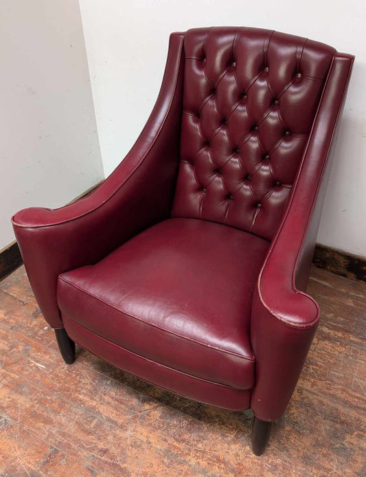 Red Leather Wingback Style Armchair