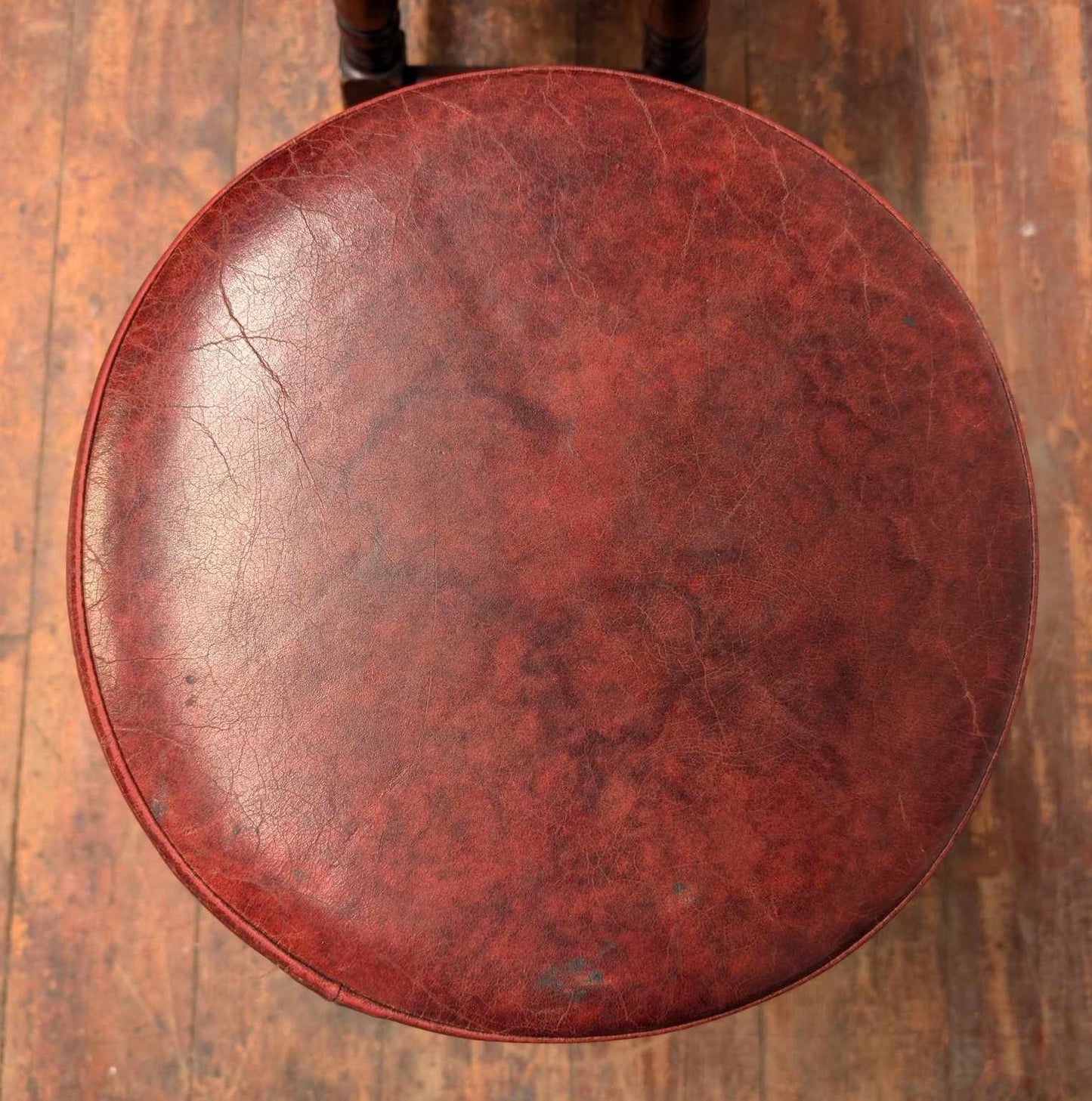 Pair of Small Wooden Stools with Red Faux Leather Upholstery