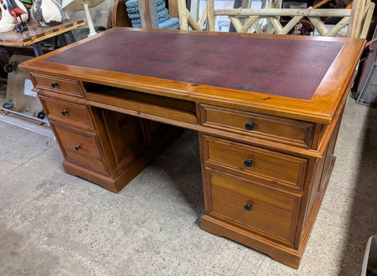 Large Vintage Writing Desk with Leather Inlay