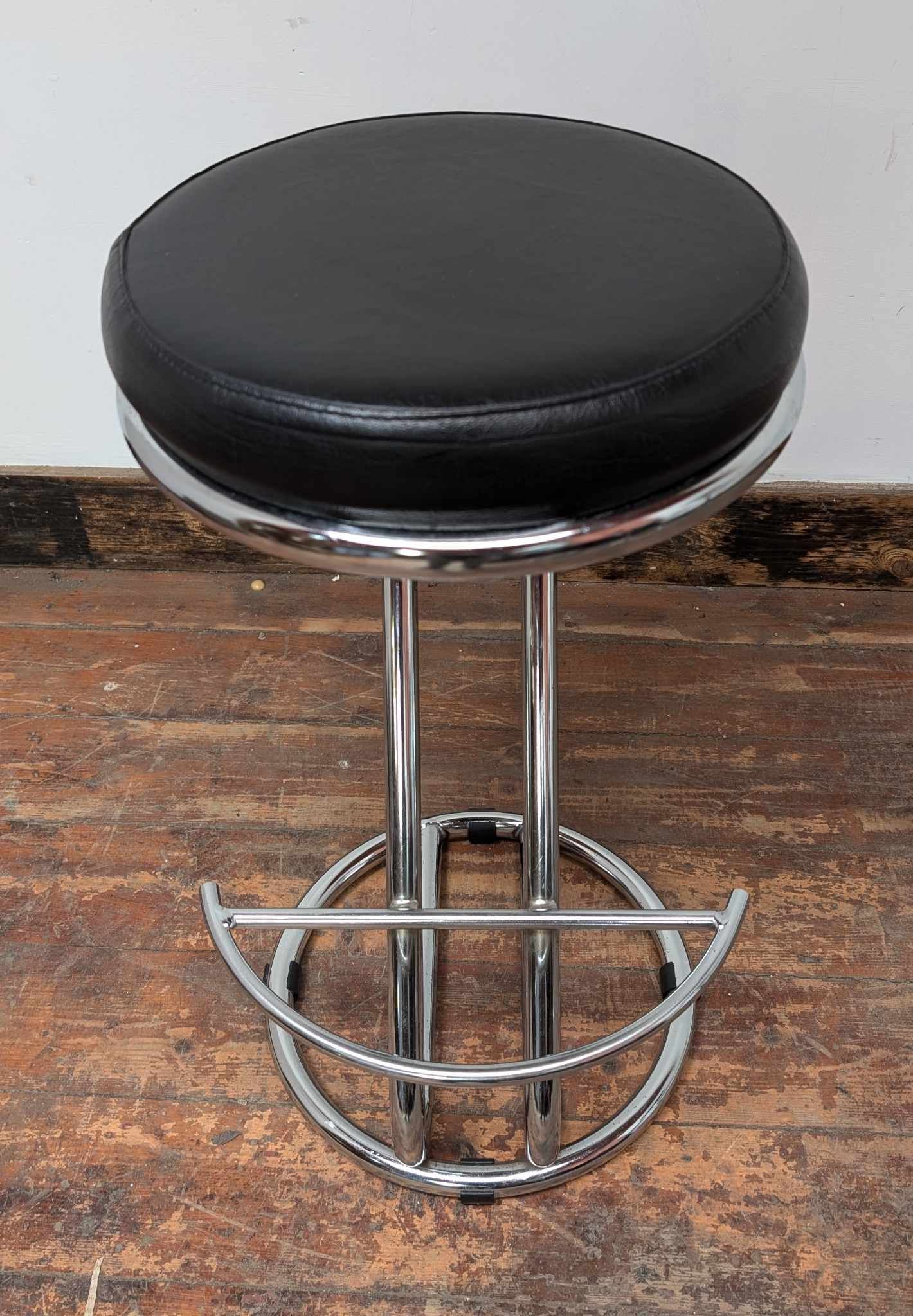 Black Poseur Table with Record Disc Design and Four Stools