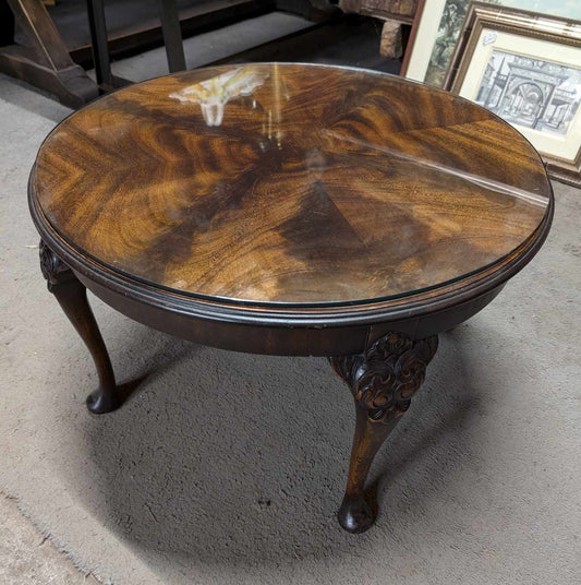 Antique Dark Wood Glass Top Coffee Table