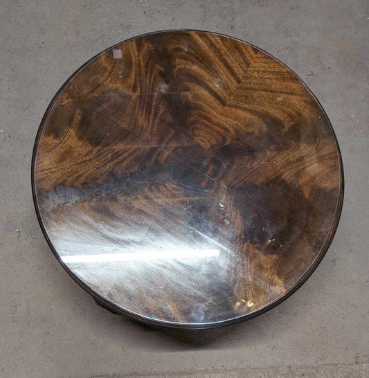 Antique Dark Wood Glass Top Coffee Table