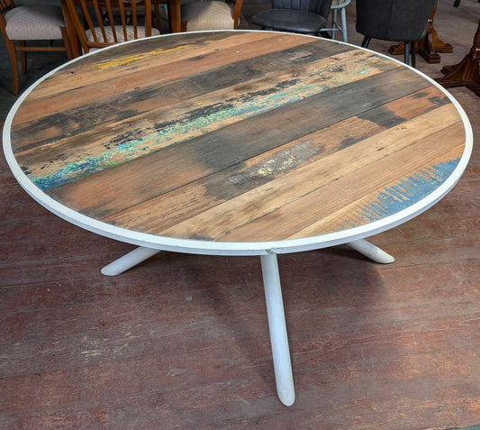 Round Reclaimed Boat Wood Dining Table