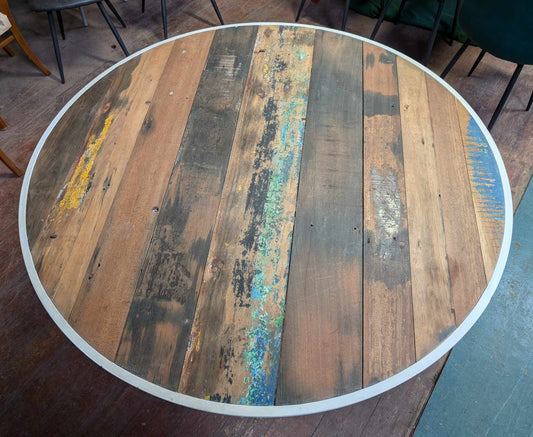 Round Reclaimed Boat Wood Dining Table