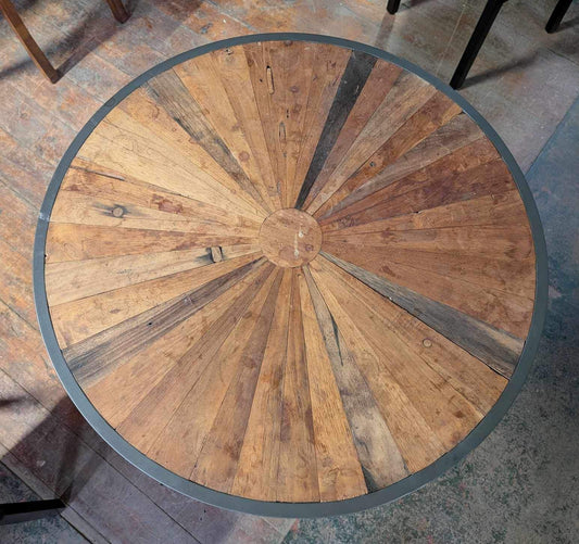 Small Round Table with Impact Tabletop Pattern and Steel Frame