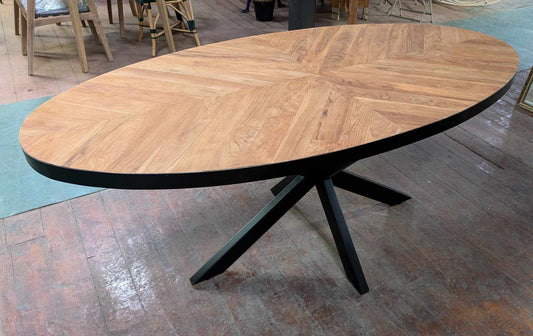 Oval Dining Table with Double-Cross Steel Base