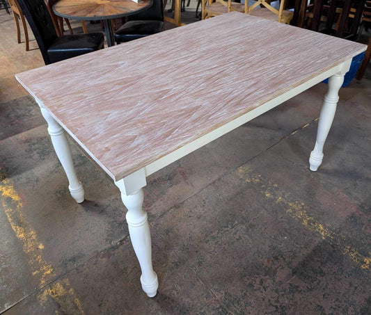 Rectangular Dining Table with Sand-Weathered Texture, Painted White Legs