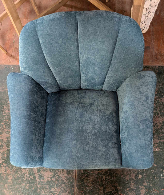 Small Teal Shell Back Chenille Armchair / Steel Legs