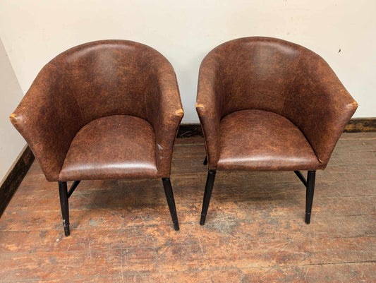 Set of Two Leatherette Tub Chairs with Black Wooden Legs