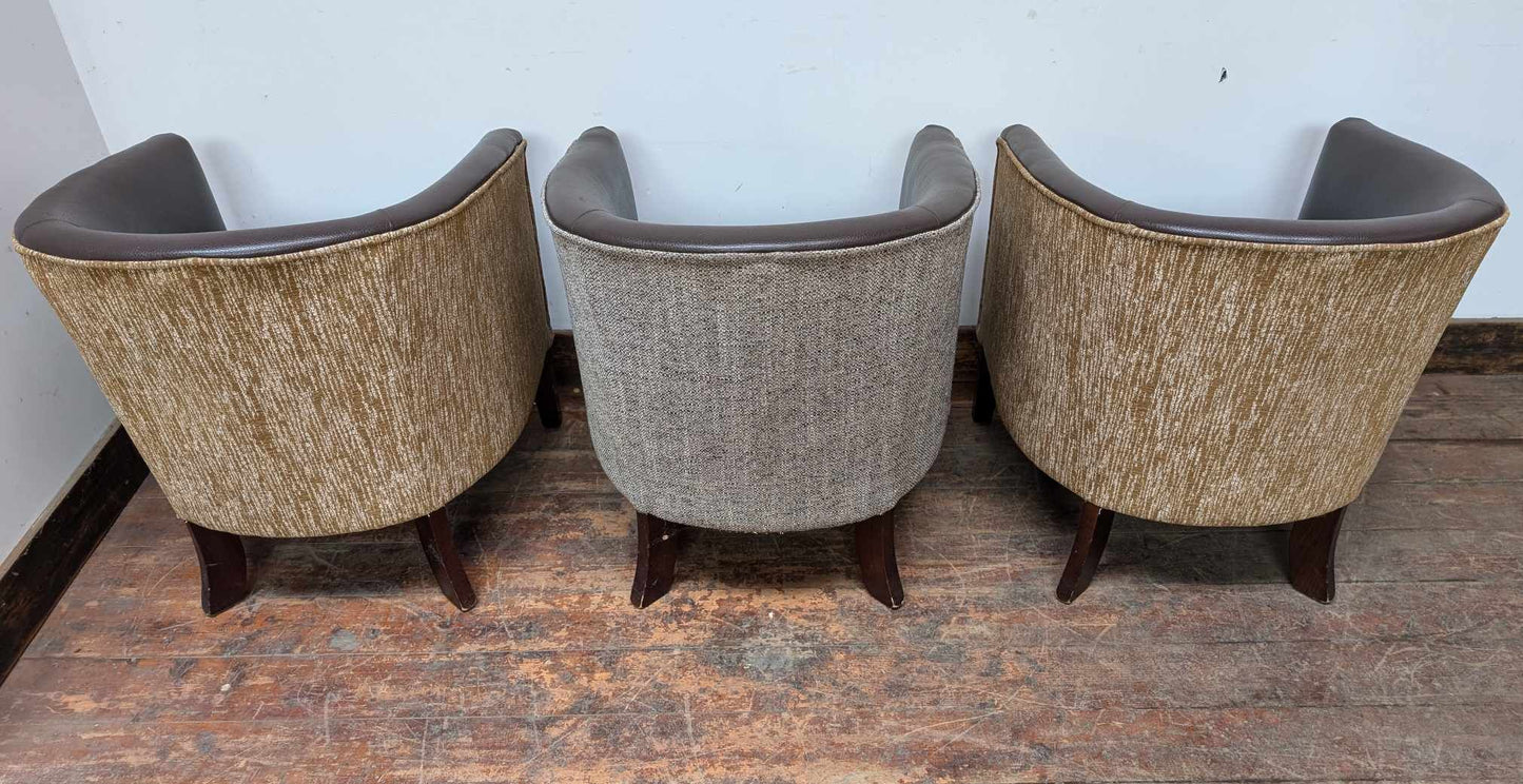 Set of Three Leatherette Tub Chairs with Fabric Backs