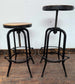 Set of Four Adjustable Height Stools with Steel Frames and Wooden Tops