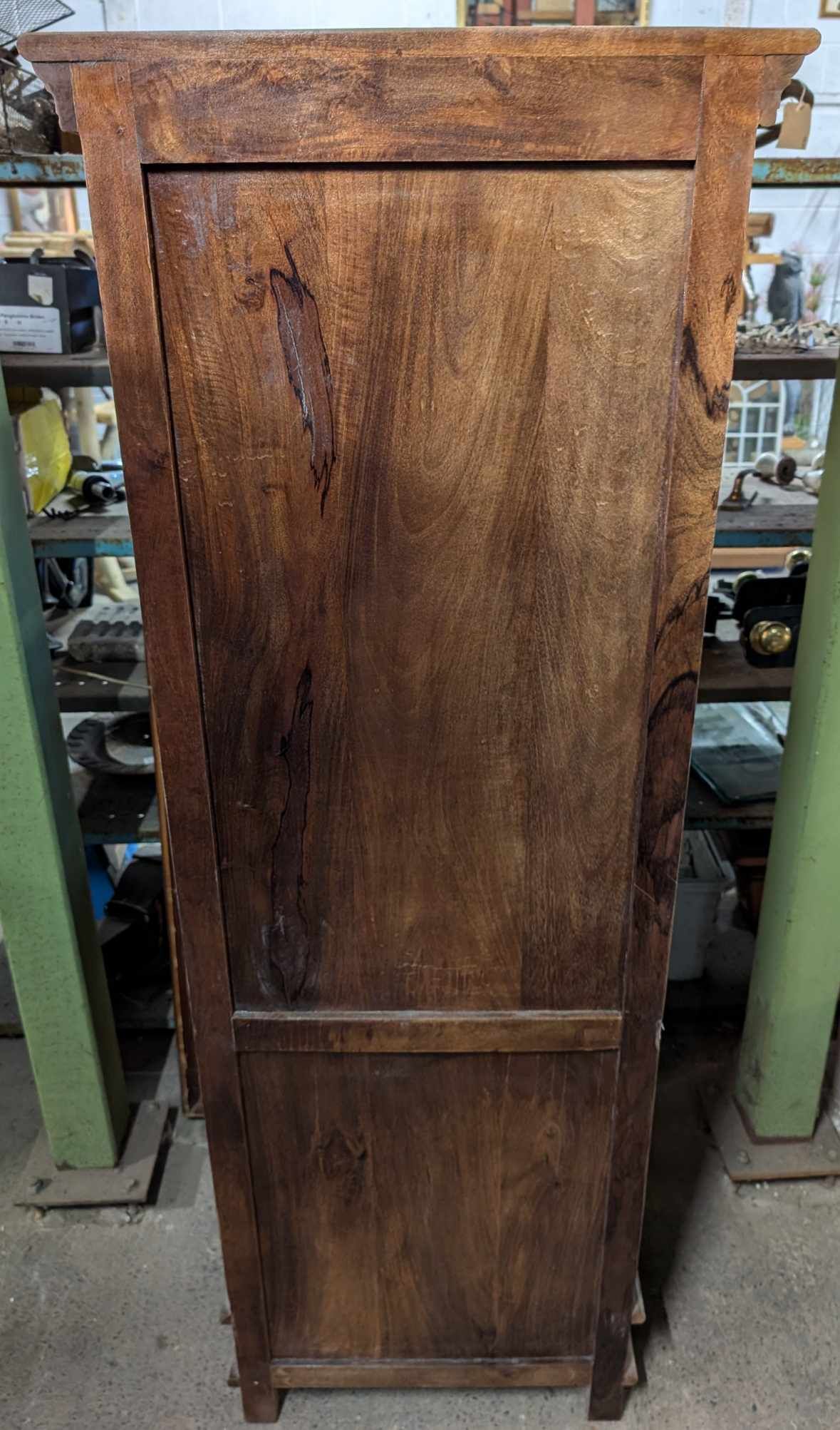 Vintage French Style Distressed Wood Cabinet with Glass Windows and Single Drawer