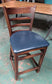 Medium Wooden Poseur Table With Four Backed Blue Leather Stools