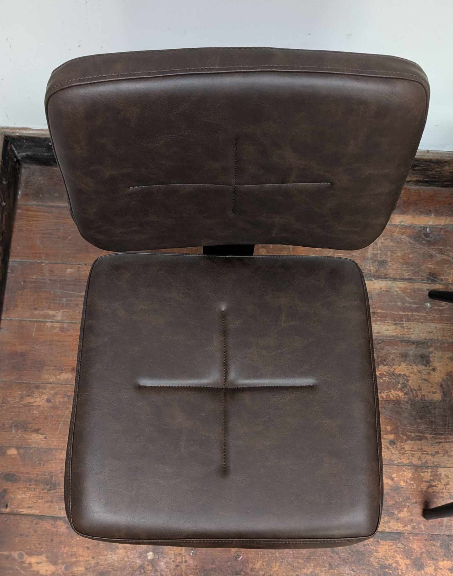 Set of Four Brown Faux Leather Chairs with Steel Frames