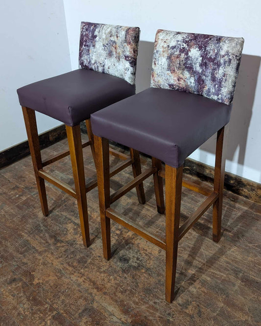 2 x purple patterned bar stools