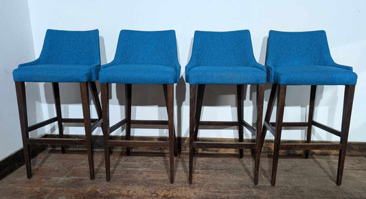 4 x bright blue fabric bar stools