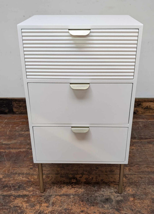 Small Wooden Chest of Drawers/ Nightstand / Brass Legs / White