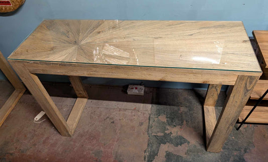 Glass Top Wooden Console Table with Impact Design