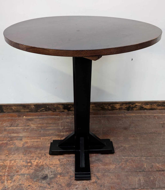 Tall Round Wooden Poseur Table / Black Square Podium Base