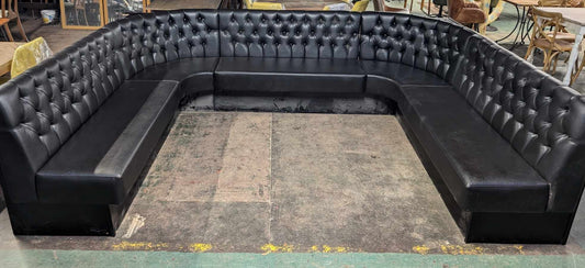 Large Black Leather Booth / Fixed Seating Unit