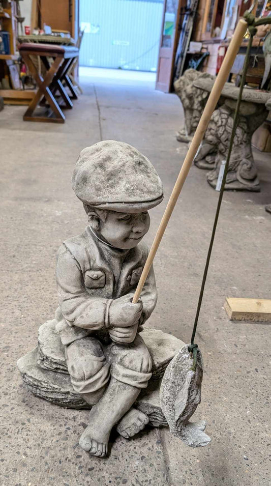 Fishing Boy Stone Statue / Garden Sculpture