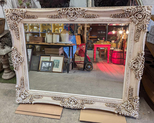 Large Wall Mirror with Ornate White Lacquered Frame