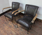 Pair of Metal Framed, Leather Upholstered Chairs with Armrests