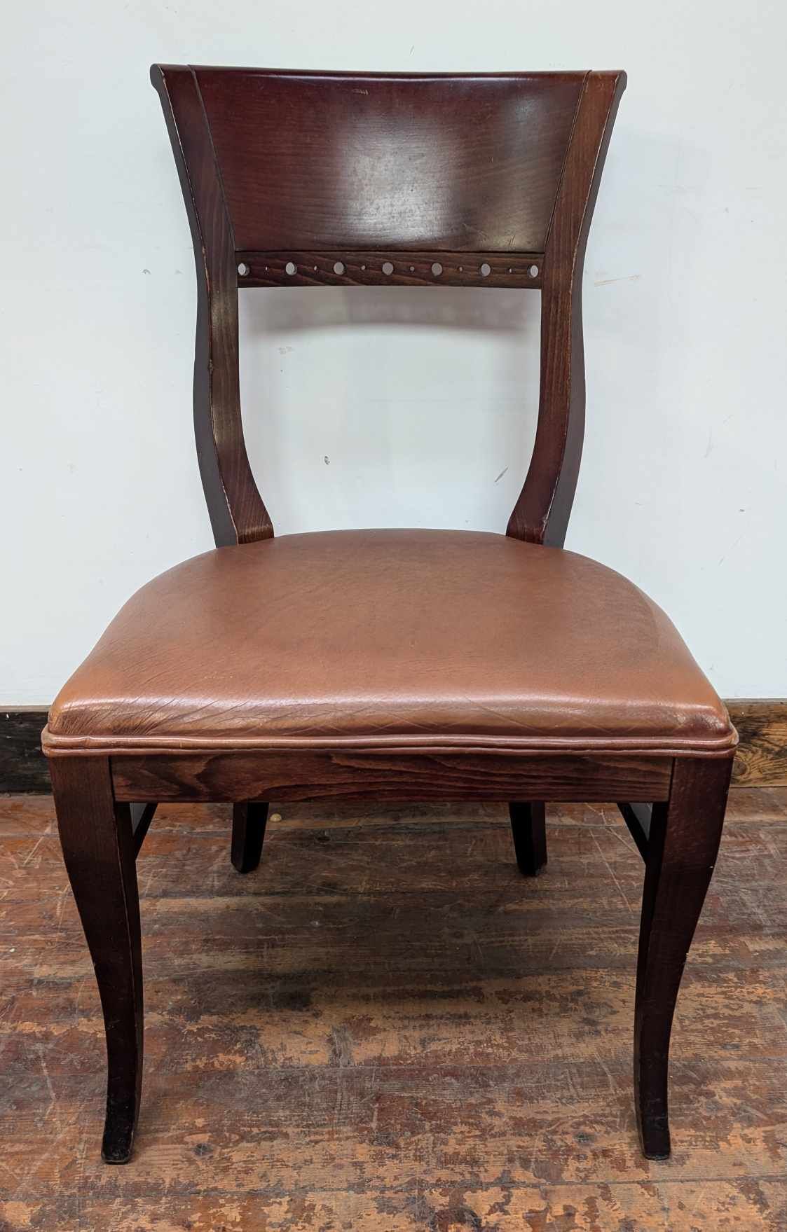 Set of Six Dining Chairs with Tan Leather Upholstery