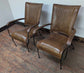 Pair of High-Back, Metal Framed, Tan Leather Upholstered Chairs with Armrests