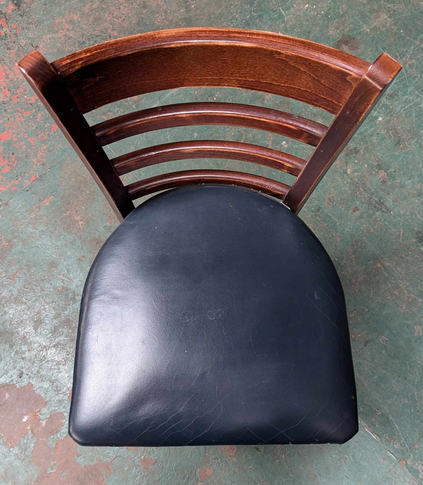 Medium Wooden Poseur Table With Four Backed Blue Leather Stools