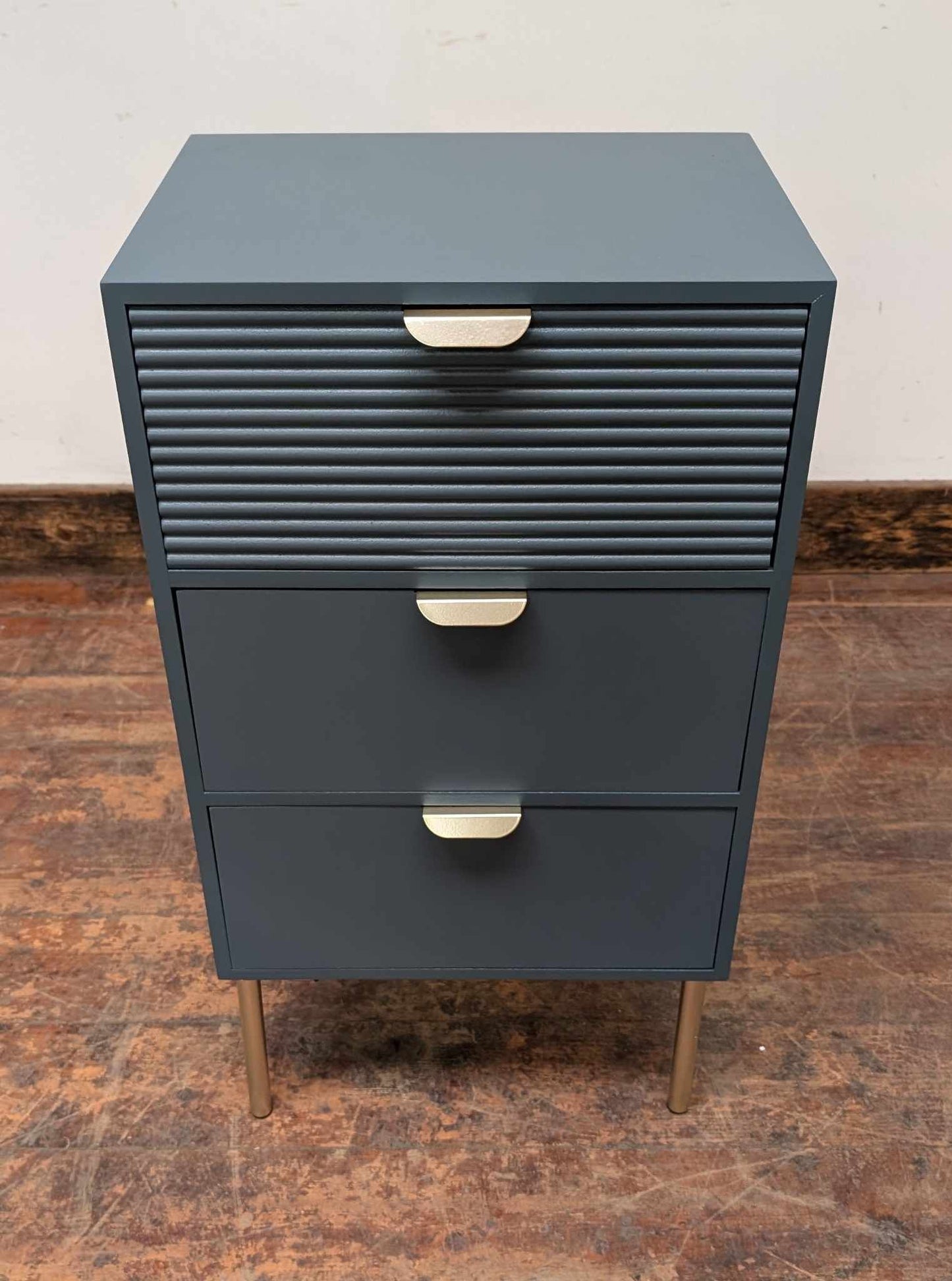 Small Wooden Chest of Drawers/ Nightstand / Brass Legs / Dark Blue