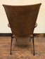 Pair of High-Back, Metal Framed, Tan Leather Upholstered Chairs with Armrests