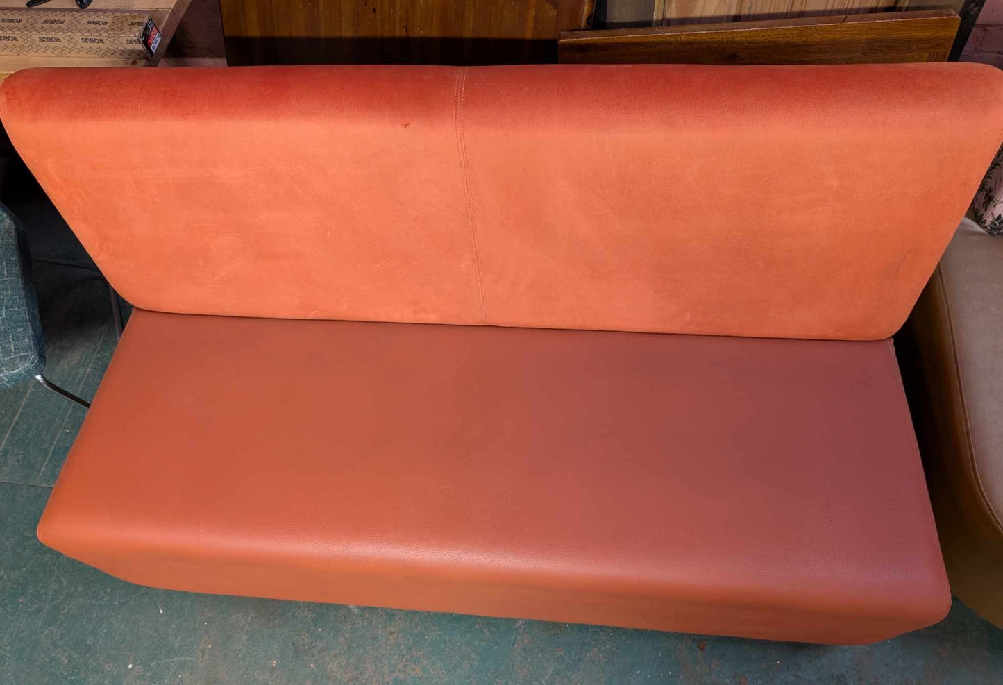 Orange Faux Leather Seat / Fabric Back Fixed Seating Unit