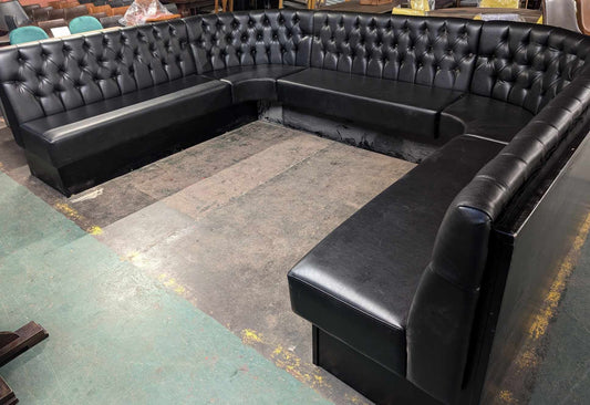 Large Black Leather Booth / Fixed Seating Unit