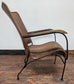 Pair of High-Back, Metal Framed, Tan Leather Upholstered Chairs with Armrests