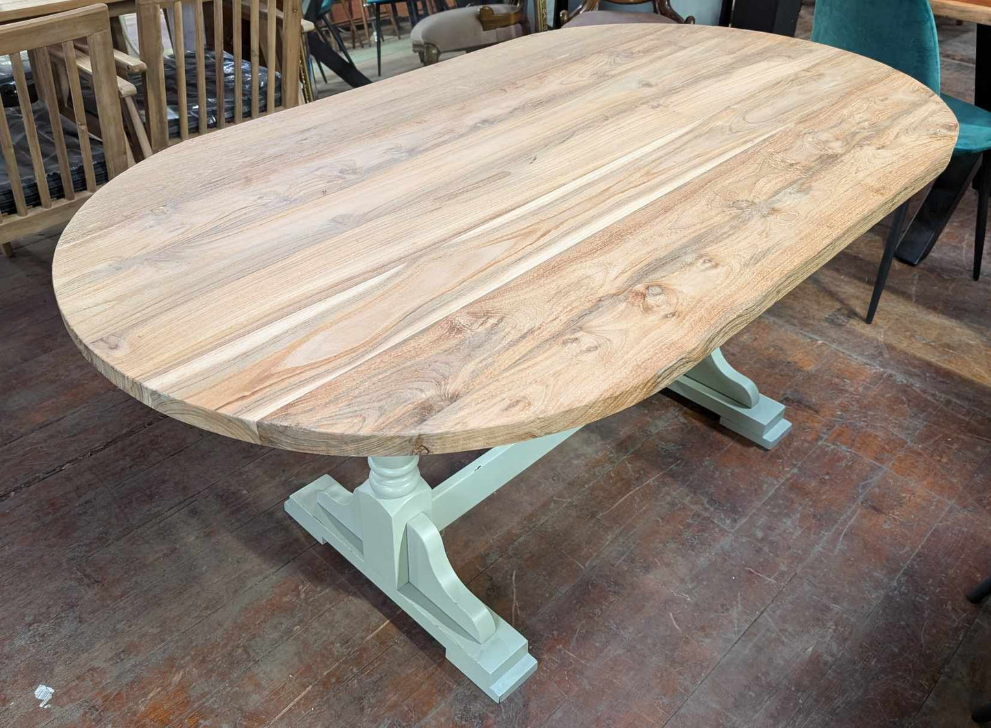 Oval Wood Dining Table with White Base