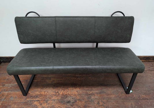 Metal Healy Bench with Forest Green Leather Upholstery