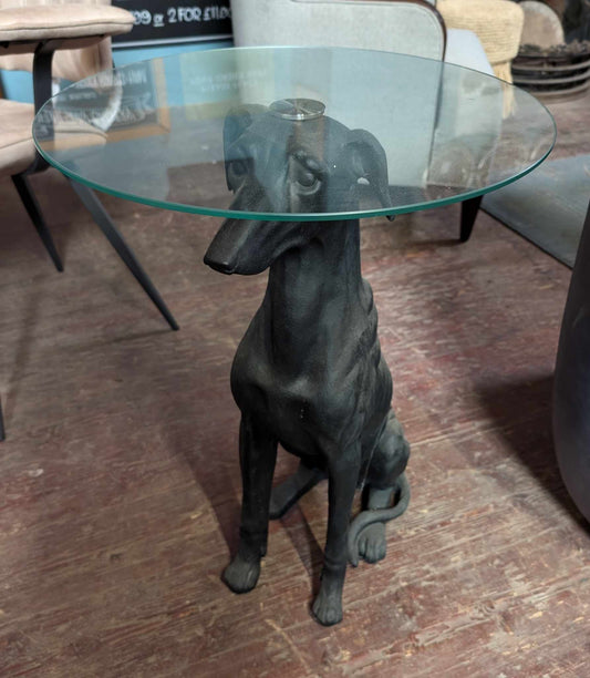 Glass Top Side Table on Resin Dog Sculpture