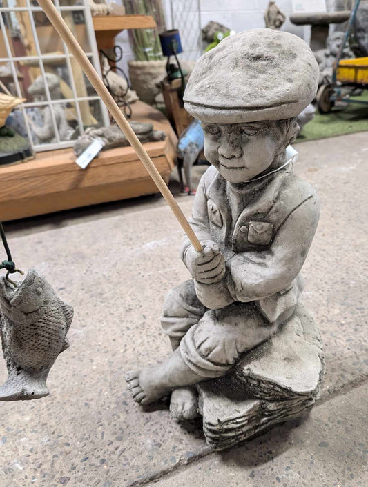 Fishing Boy Stone Statue / Garden Sculpture